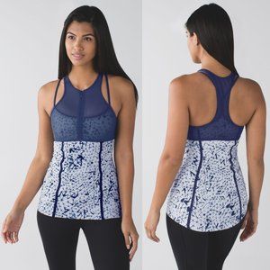 Lululemon Silver & Navy Printed Luxtreme Mesh Strappy Pedal Pace Tank